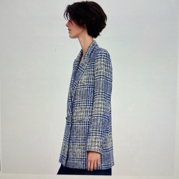 Zara Blazer Plaid Pronounced Shoulders Double Breasted XS - Picture 2 of 6